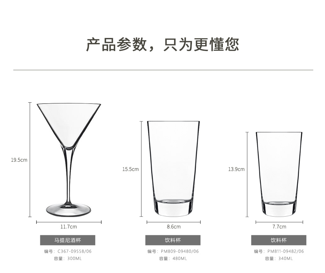 路易治波米奥尼雅致马提尼杯、饮料杯参数